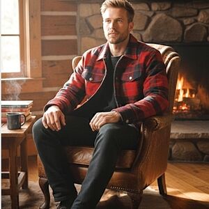 MARK'S Thick Cozy Red Quilted Shirt Jacket